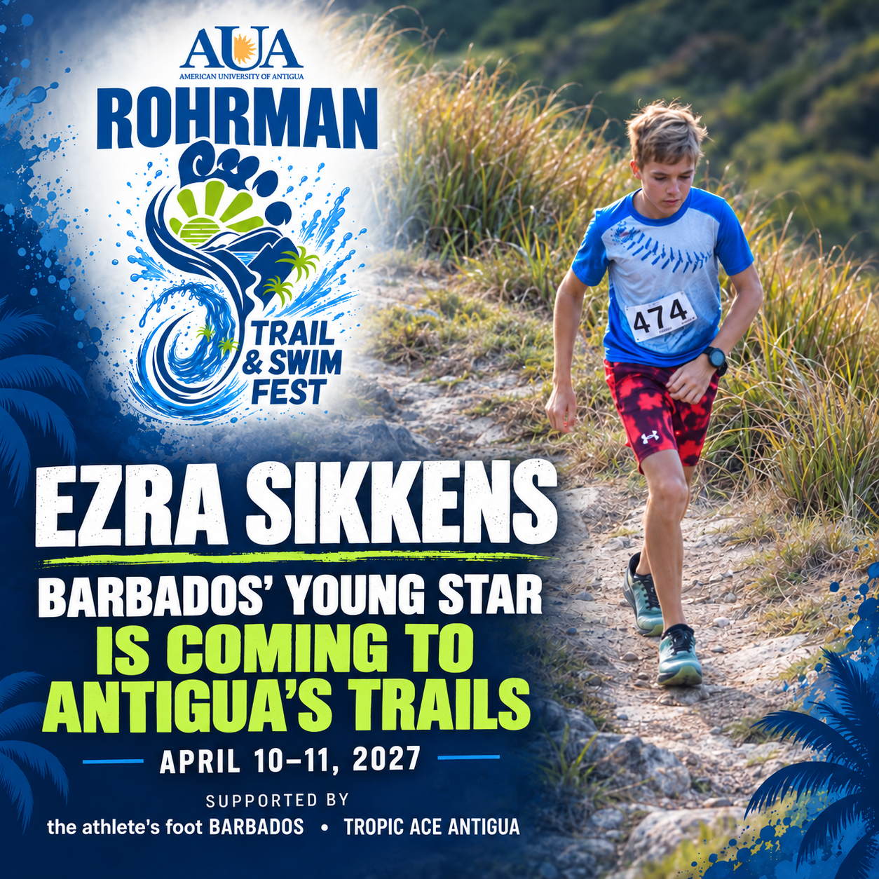 Barbados trail runner Ezra Sikkens, age 14, coming to the 2027 AUA Rohrman in Antigua